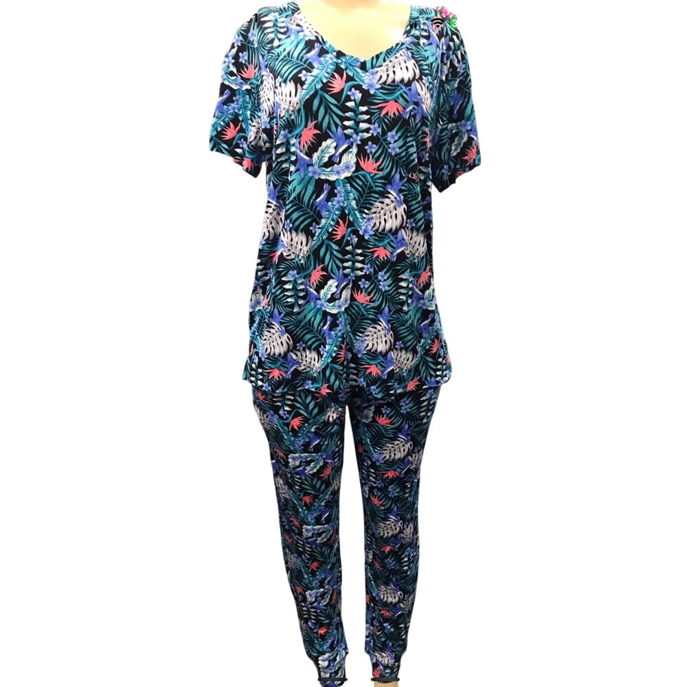 Koolaburra by UGG Tropical Jogger Lounge Set, Floral Leaf Print Pajamas, Size XL